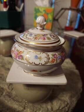 Vintage Schumann Empress Dresden Sugar Bowl With Lid Beautiful Flowers, Germany